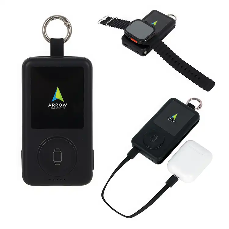 Batterie externe lumineuse Charter 6200 mAh avec chargeur de montre et porte-clés