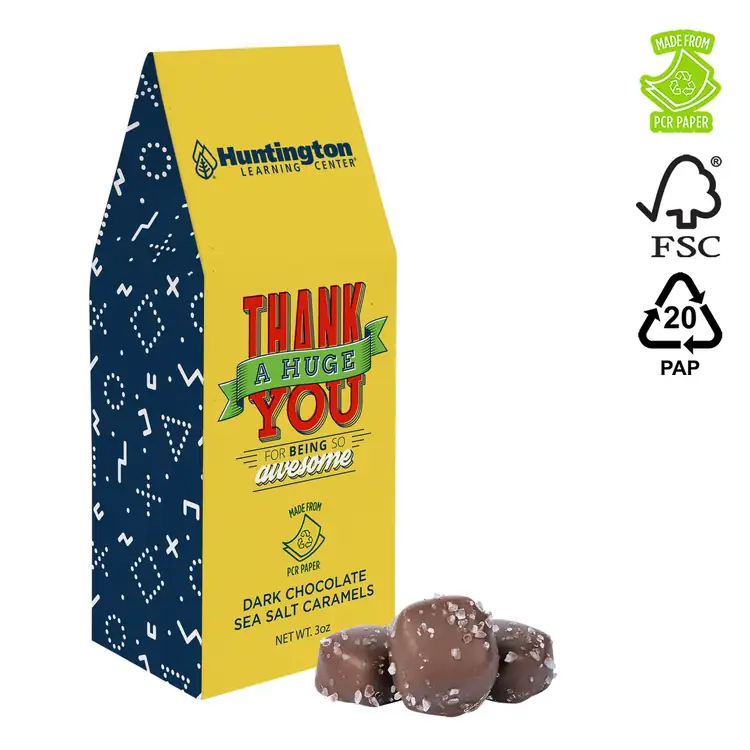 PCR Hemp Paper Gable Box with Dark Chocolate Sea Salt Caramels