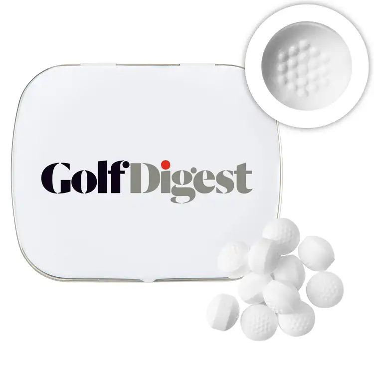 Boîte bombée avec menthes en forme de balle de golf