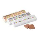 Boîte de dix carrés de chocolat sous feuilles multicolores