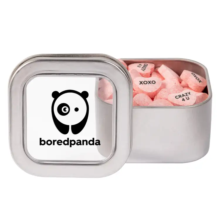 3-inch Window Tin with Conversation heart candies