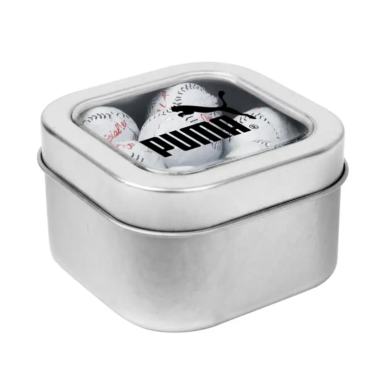 Boîte métallique à fenêtre de chocolats en forme de balle de baseball 2-1/2 po #5