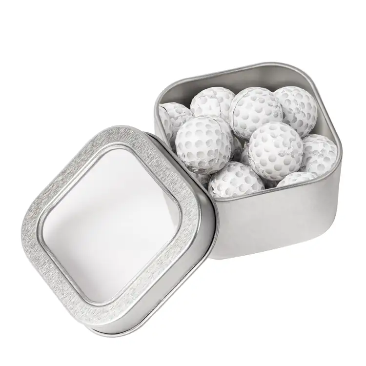 Boîte métallique à fenêtre de chocolats en forme de balle de golf 2-1/2 po #2
