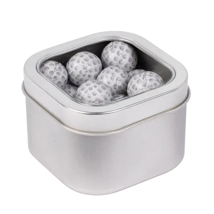 Boîte métallique à fenêtre de chocolats en forme de balle de golf 3 po #2