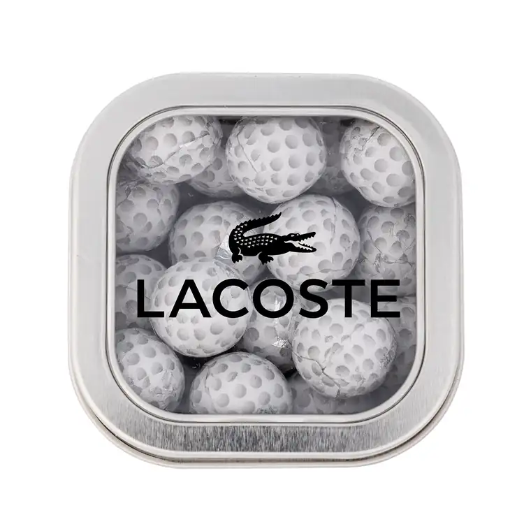 Boîte métallique à fenêtre de chocolats en forme de balle de golf 3 po #3