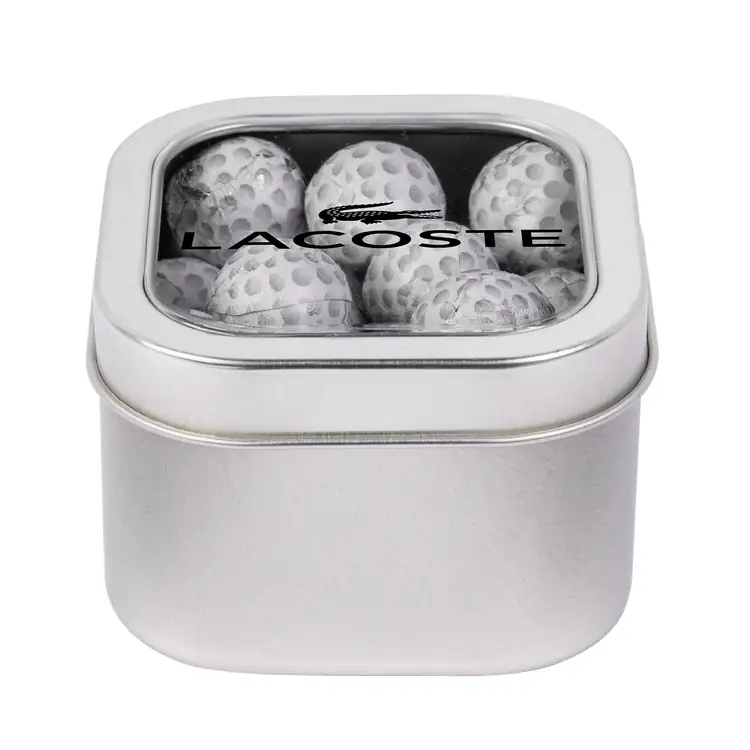 Boîte métallique à fenêtre de chocolats en forme de balle de golf 3 po #4