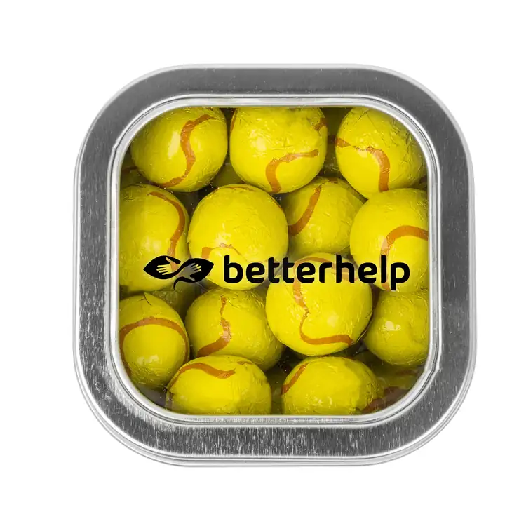 Boîte métallique à fenêtre de chocolats en forme de balle de tennis 3 po #3
