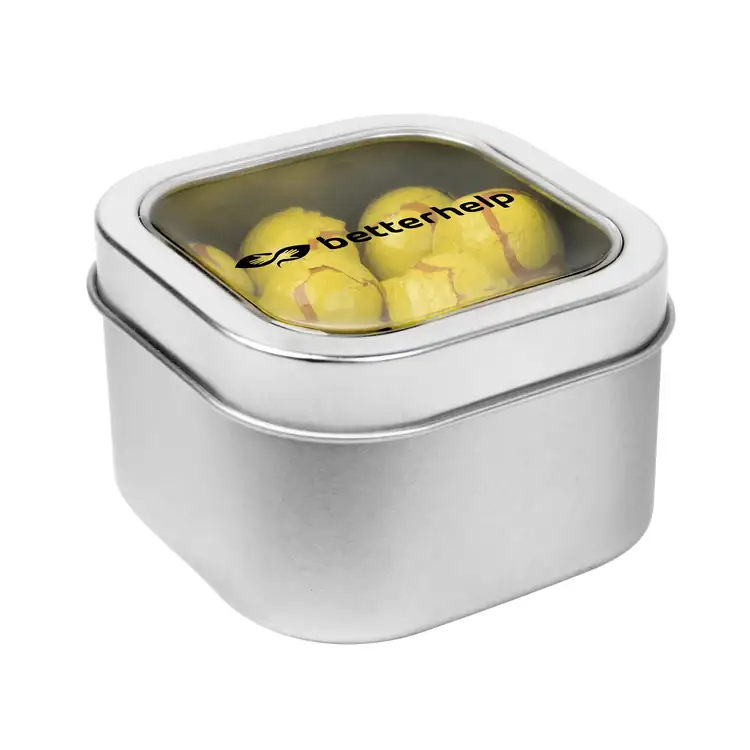 Boîte métallique à fenêtre de chocolats en forme de balle de tennis 3 po #4