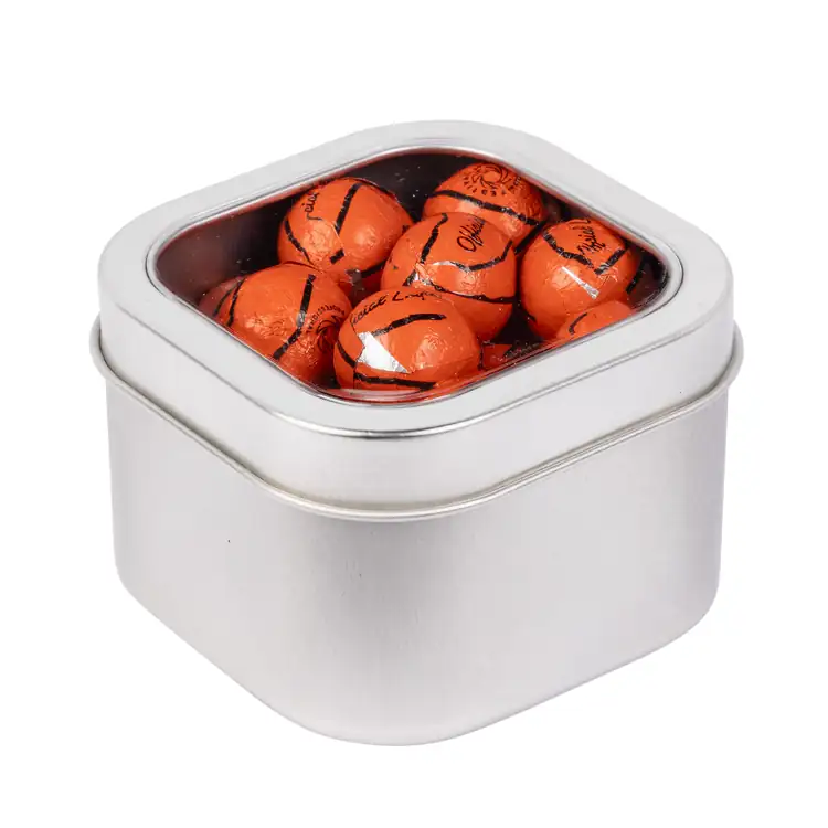 Boîte métallique à fenêtre de chocolats en forme de ballon de basketball 3 po #2