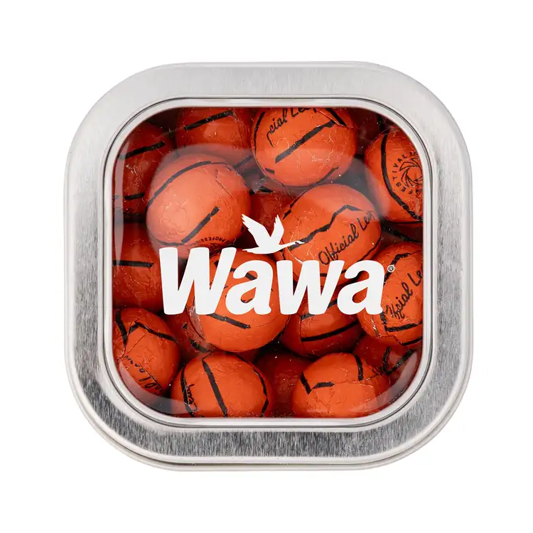 Boîte métallique à fenêtre de chocolats en forme de ballon de basketball 3 po #3