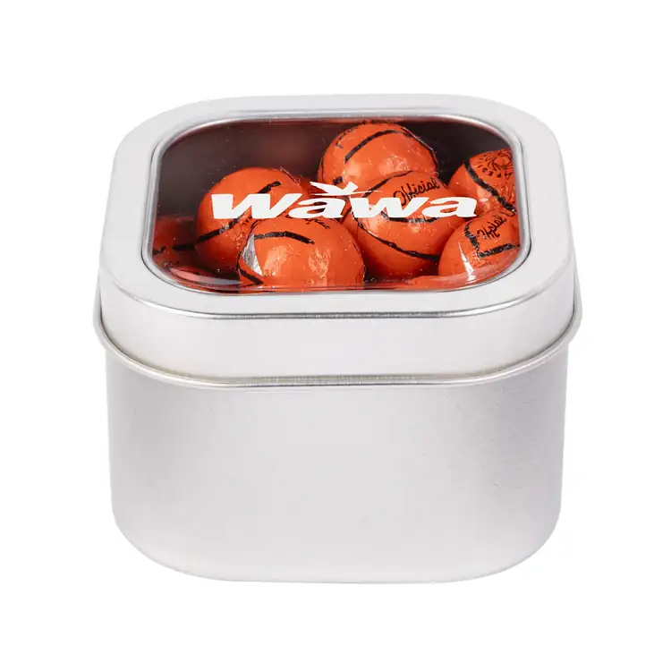 Boîte métallique à fenêtre de chocolats en forme de ballon de basketball 3 po #4