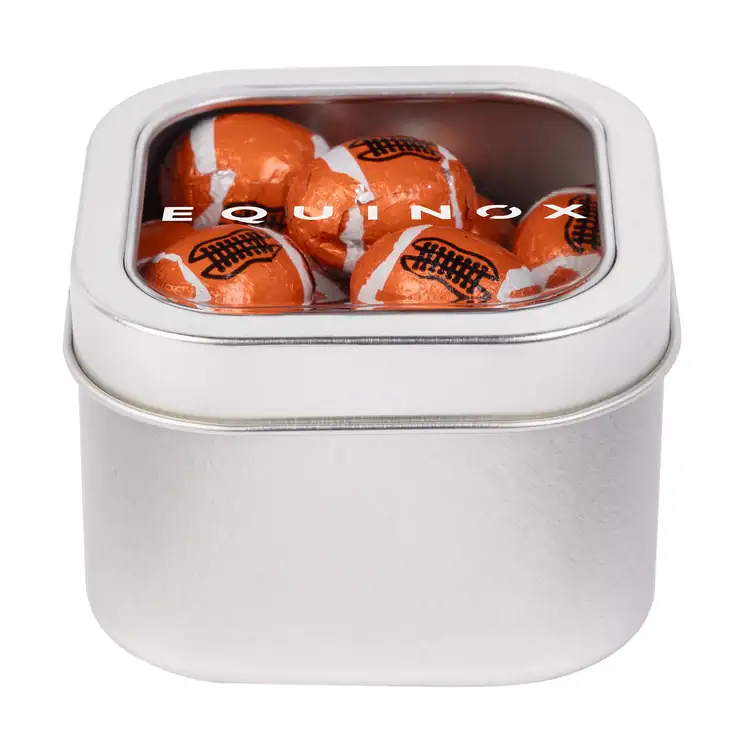 Boîte métallique à fenêtre de chocolats en forme de ballon de football 3 po #3