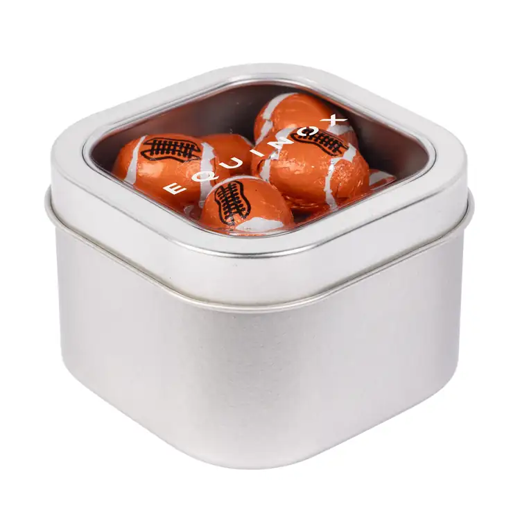 Boîte métallique à fenêtre de chocolats en forme de ballon de football 3 po #4