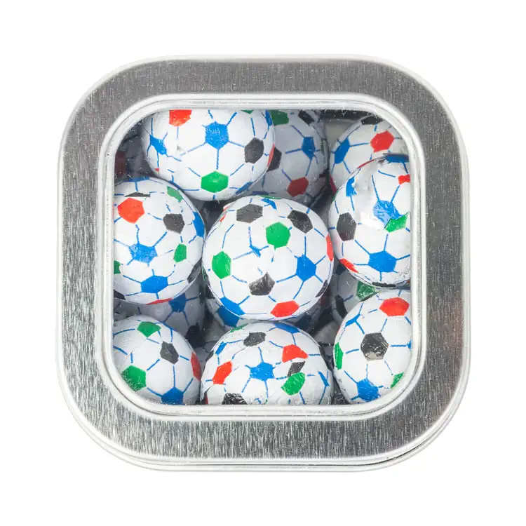 Boîte métallique à fenêtre de chocolats en forme de ballon de soccer 2-1/2 po #2