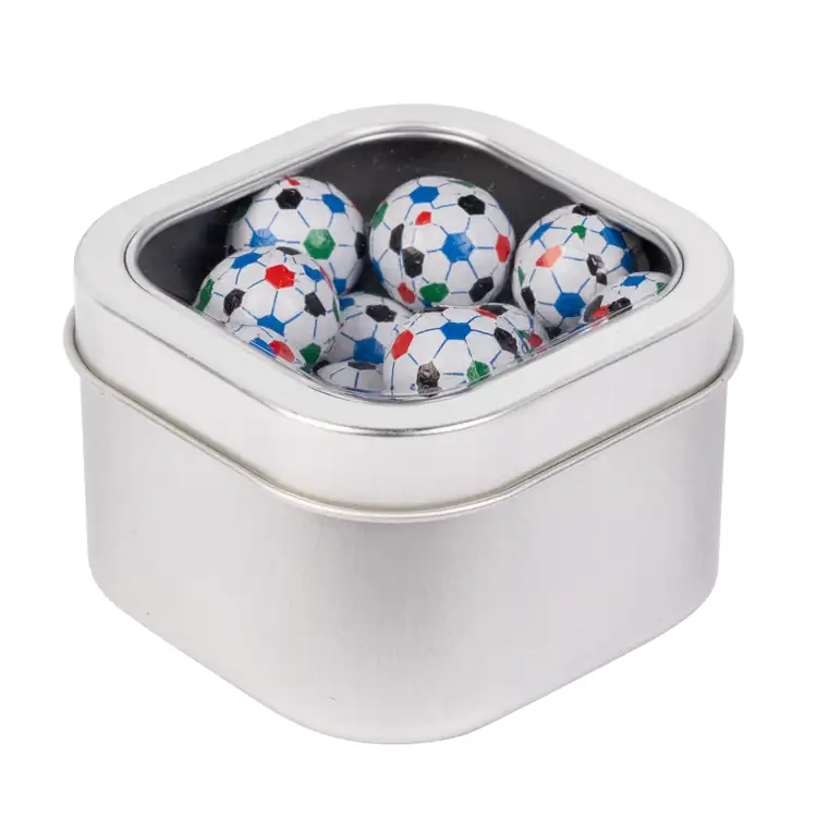 Boîte métallique à fenêtre de chocolats en forme de ballon de soccer 3 po #2