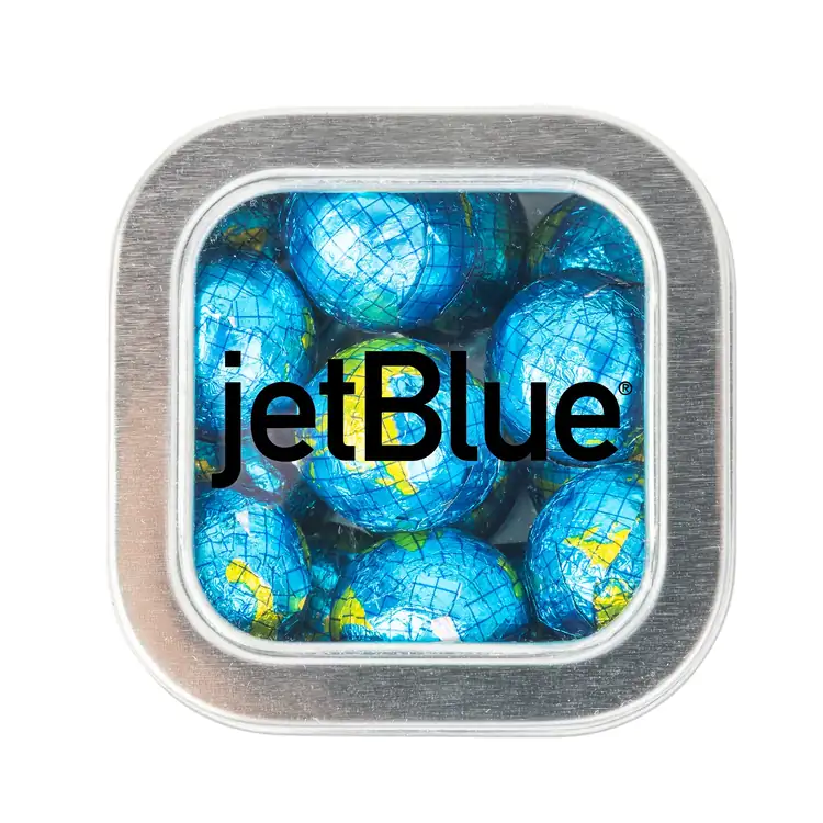 Boîte métallique à fenêtre de chocolats en forme de globe 2-1/2 po #3