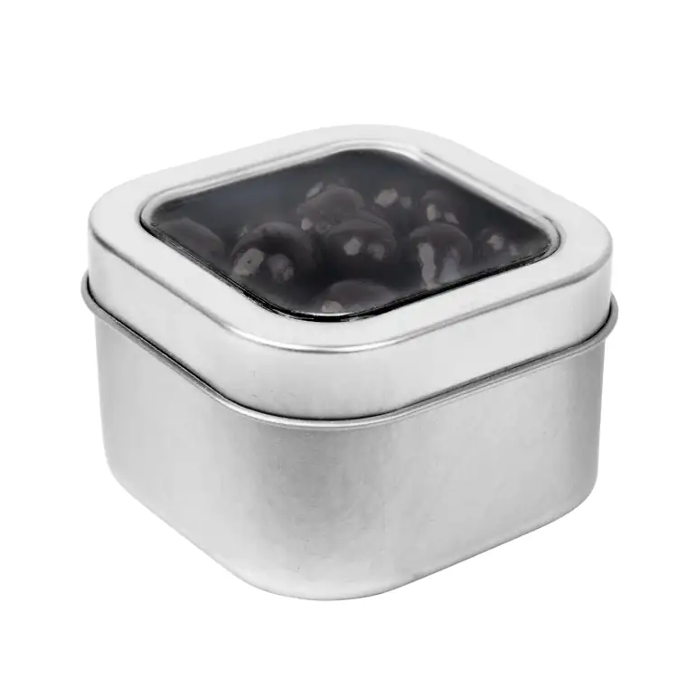 Boîte métallique à fenêtre de grains de café espresso enrobés de chocolat 2-1/2 po #2