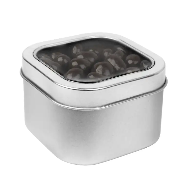 Boîte métallique à fenêtre de grains de café espresso enrobés de chocolat 3 po #2
