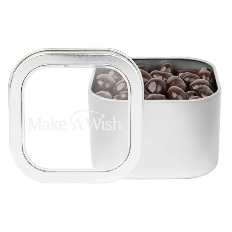 Boîte métallique à fenêtre de grains de café espresso enrobés de chocolat 3 po
