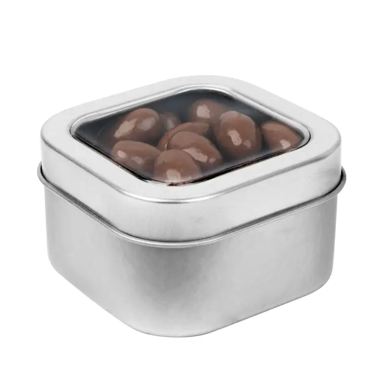 Boîte métallique à fenêtre de raisins enrobés de chocolat 2-1/2 po #2