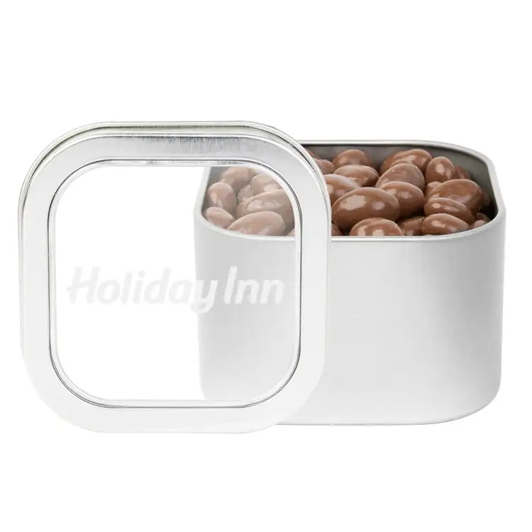 Boîte métallique à fenêtre de raisins enrobés de chocolat 3 po