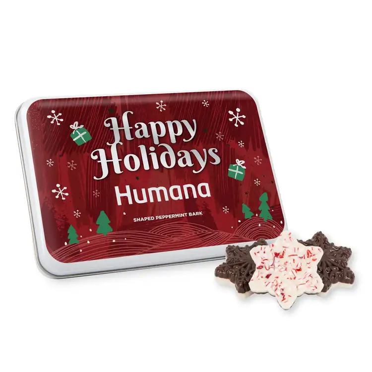 Gift tin with Peppermint Bark Shapes