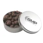 Boîte métallique ronde de arachides enrobées de chocolat 2-15/16 po