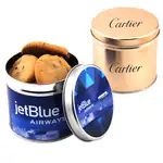 Boîte métallique ronde de biscuits aux pépites de chocolat 3-9/16 po