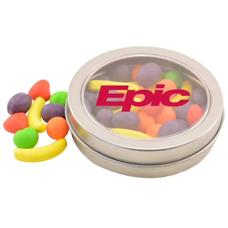 2-9/16-inch Round Tin with Candy Fruitz candies