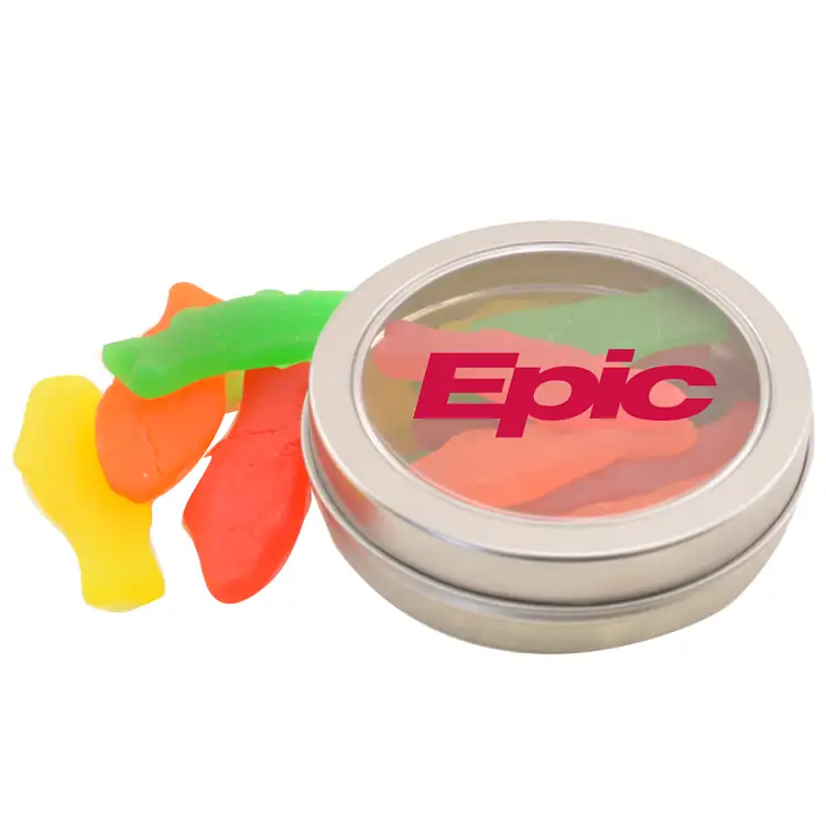 3-1/4-inch Round Tin with Swedish Fish candies