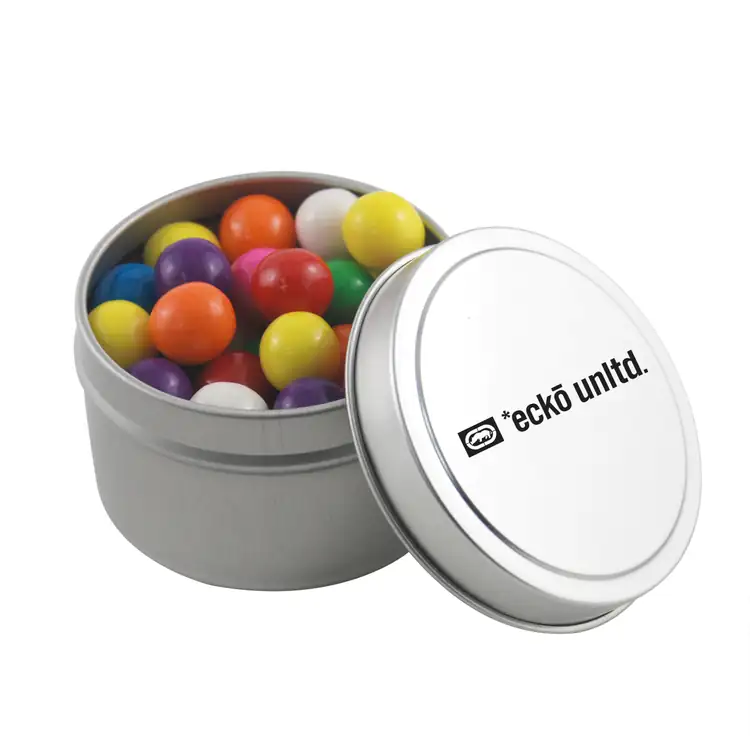 Boîte métallique ronde de boules de gomme 2-3/4 po