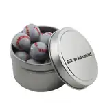 Boîte métallique ronde de chocolats en forme de balle de baseball 2-3/4 po