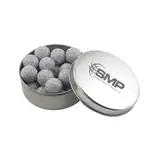 Boîte métallique ronde de chocolats en forme de balle de golf 2-15/16 po