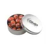 Boîte métallique ronde de chocolats en forme de ballon de football 2-15/16 po
