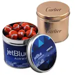Boîte métallique ronde de chocolats en forme de ballon de football 3-9/16 po