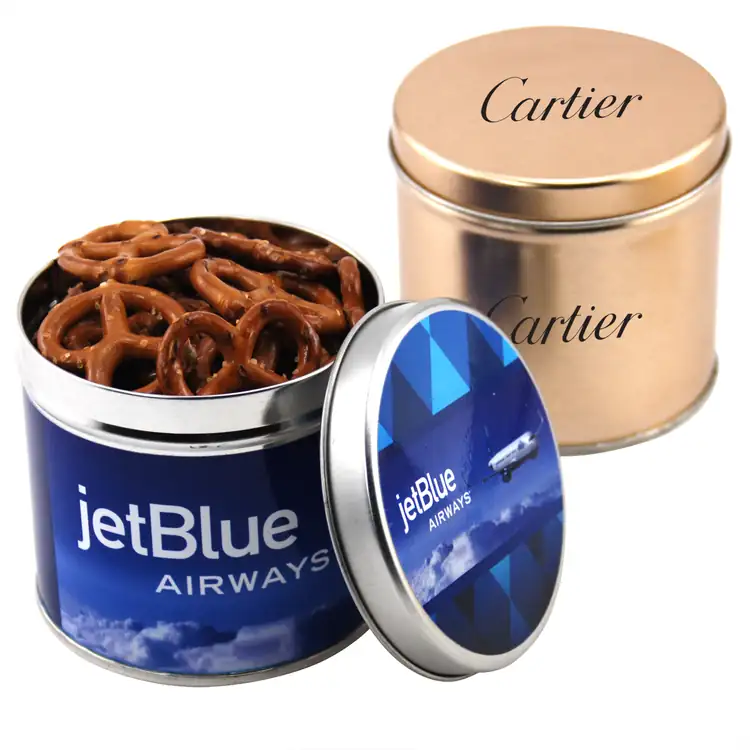 3-9/16-inch Round Tin with Mini pretzels
