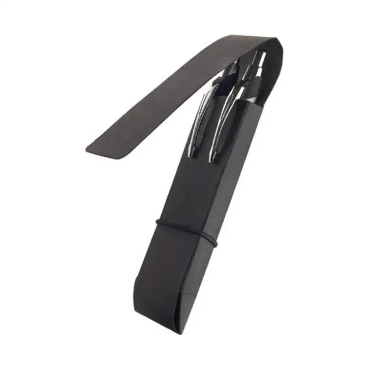 Black Fold-Over Double Pen Box with Elastic Closure