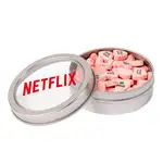 Round Window Tin with Imprinted Conversation Hearts