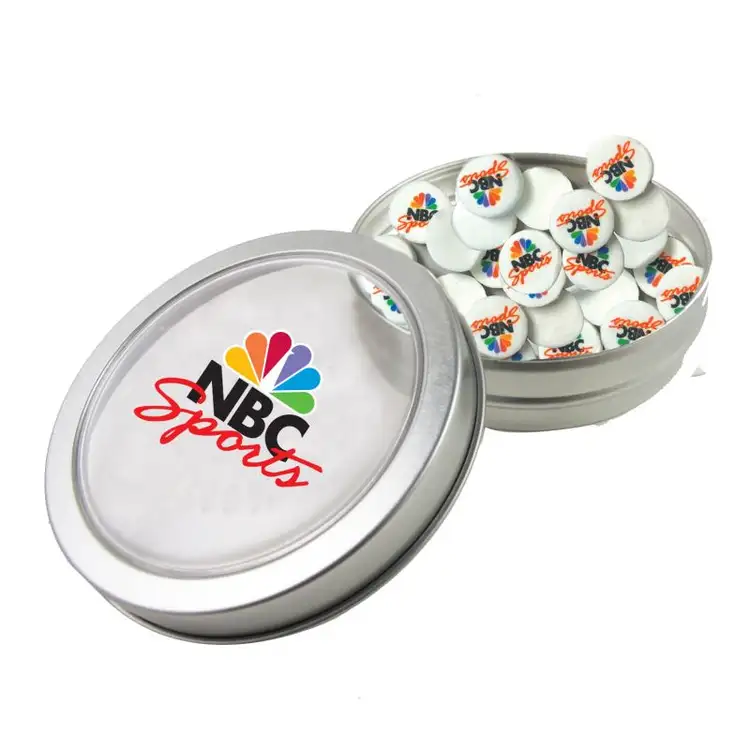 Round Window Tin with Imprinted Round Mints