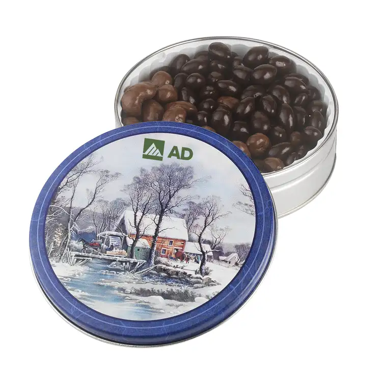Round Tin of Chocolate Almonds and Cashews 17 oz