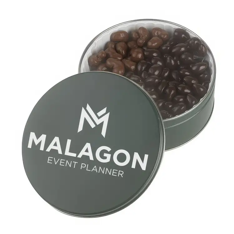 Round Tin of Chocolate Almonds and Cashews 27 oz #3