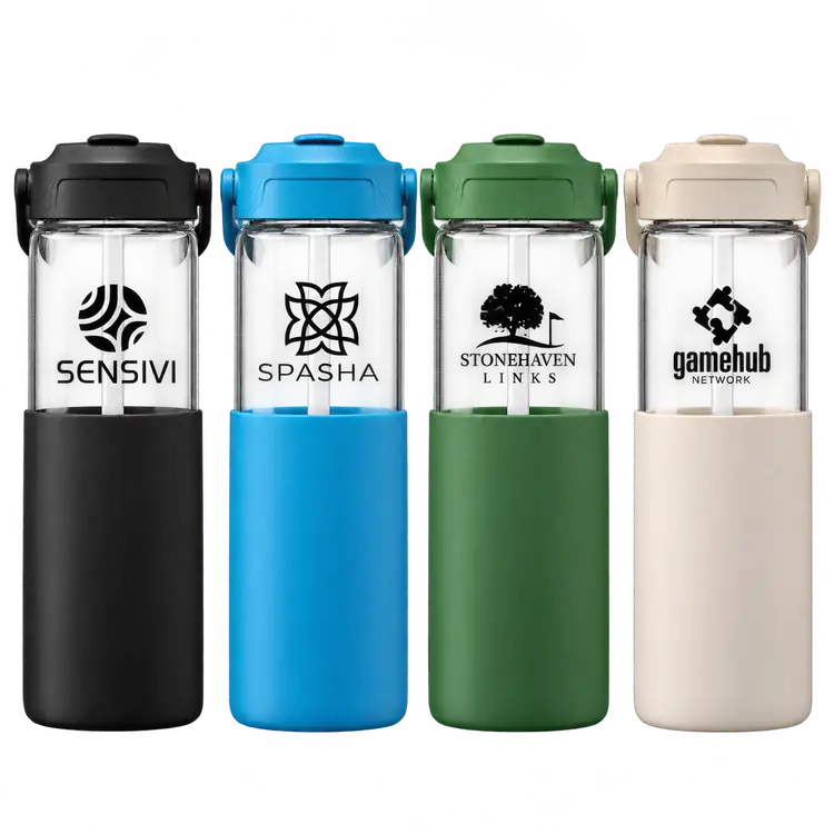 Juno Glass Bottle with Silicone Sleeve and Straw 22 oz