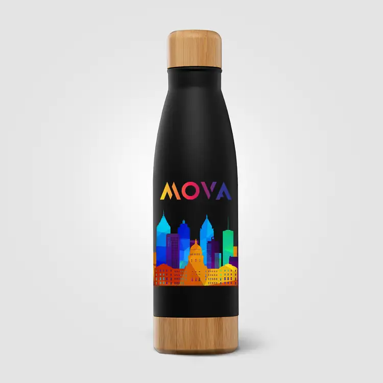 Ibiza Bamboo Stainless Steel Vacuum Bottle with Bamboo Lid and Base 21 oz #21