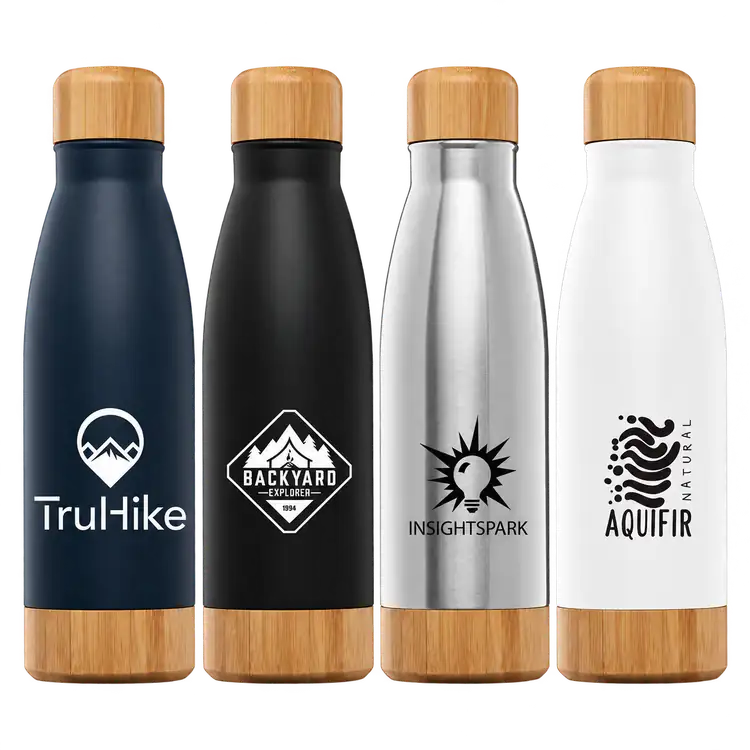 Ibiza Bamboo Stainless Steel Vacuum Bottle with Bamboo Lid and Base 21 oz