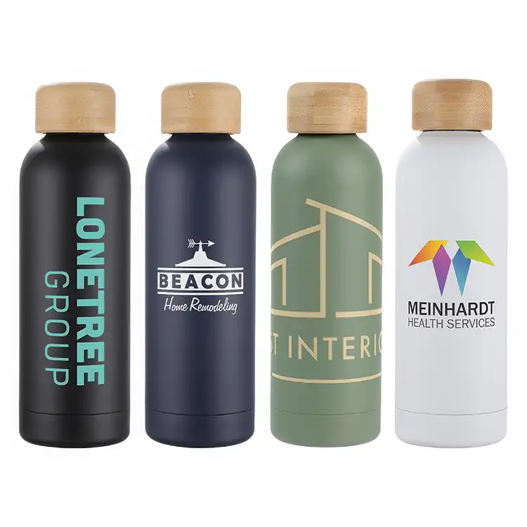 Bouteille isotherme Lexi 17 oz en acier inoxydable écologique avec couvercle en bambou