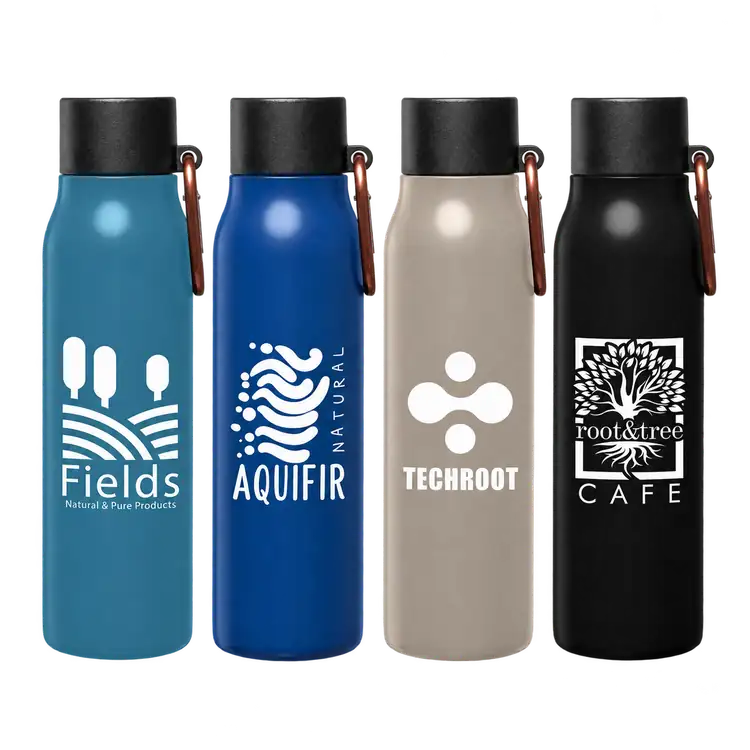 Strata Recycled Stainless Steel Vacuum Bottle with Carabiner 18 oz