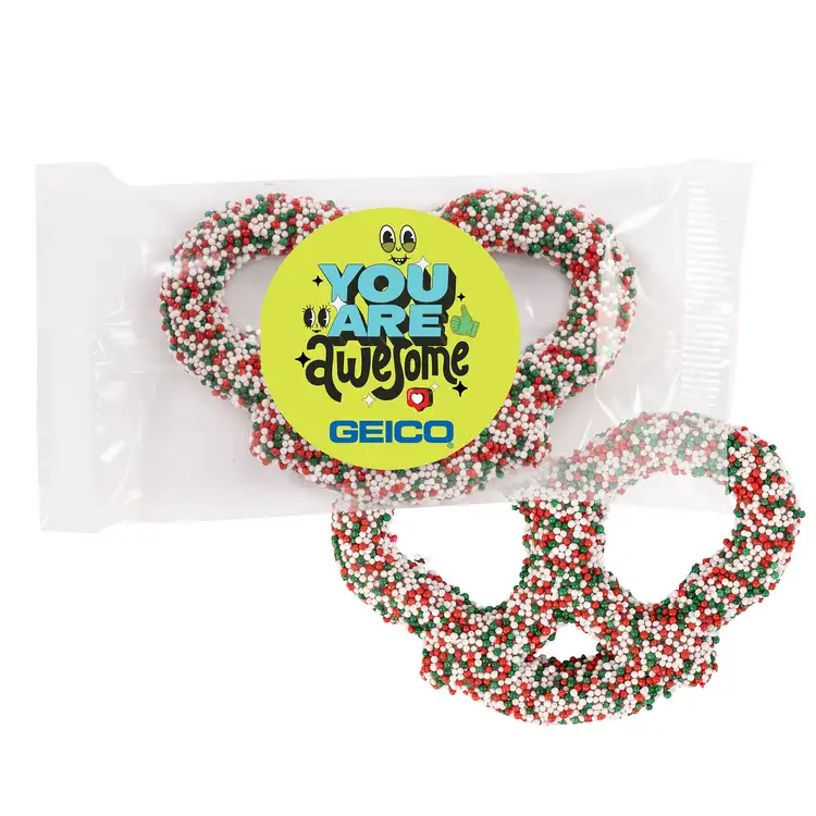 Milk Chocolate Pretzels with Red White and Green Nonpareils #2