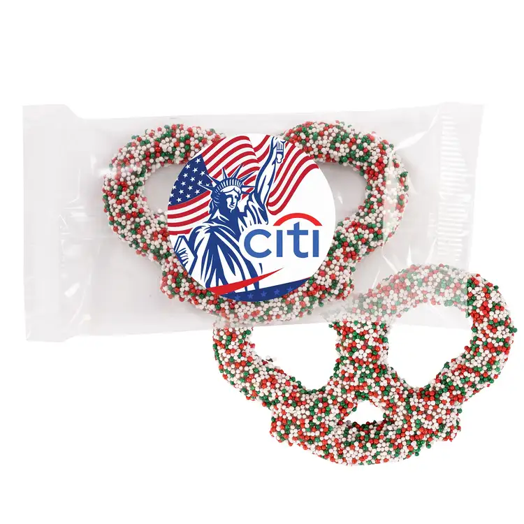 Milk Chocolate Pretzels with Red White and Green Nonpareils #3