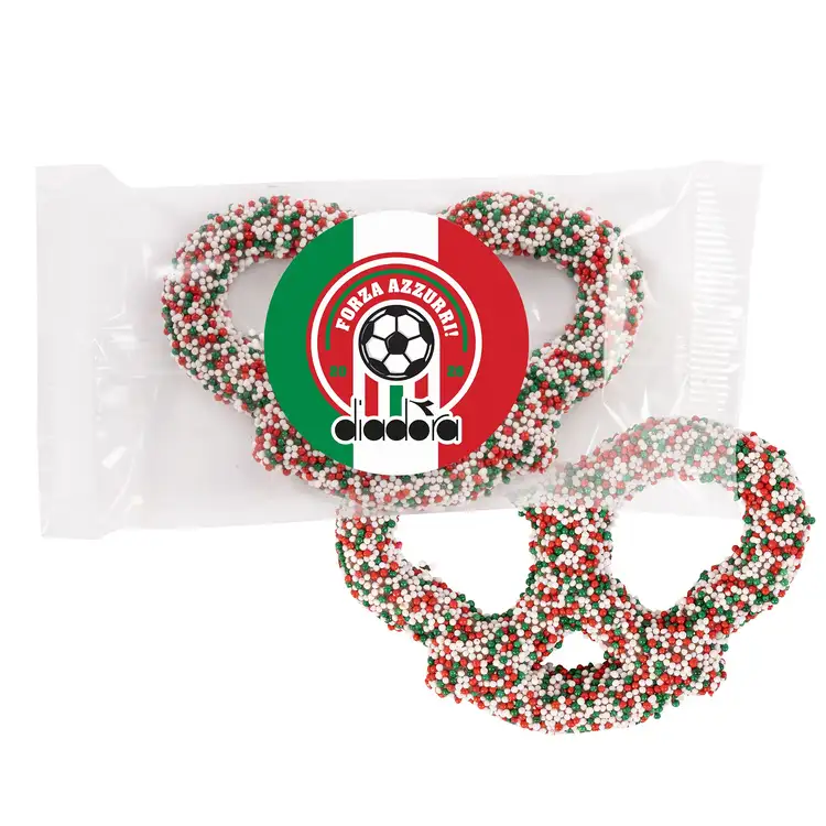 Milk Chocolate Pretzels with Red White and Green Nonpareils #4