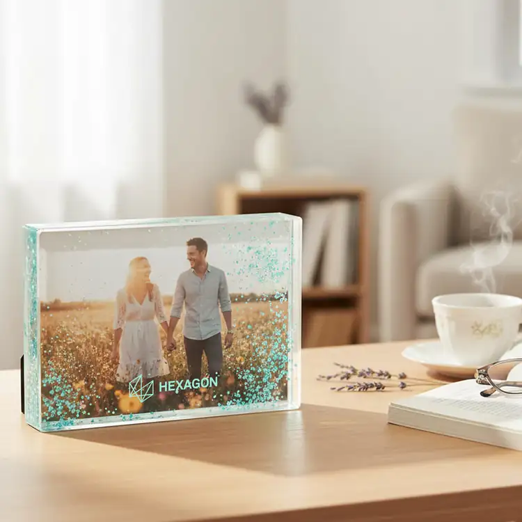 Aqua Picture Frame with Floating Glitter #2